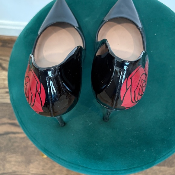 Aldo Black Heels with Red Rose Accent - Picture 3 of 6